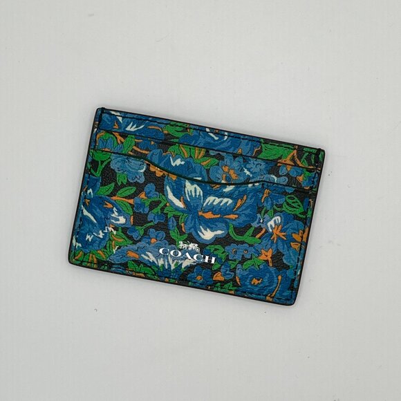 Coach Essential Card Case with Blue Floral Print - Picture 2 of 4